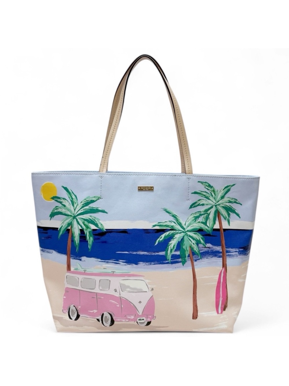 Kate Spade Hallie Tote Beach Scene Palm Trees VW Bus Coastal Tote